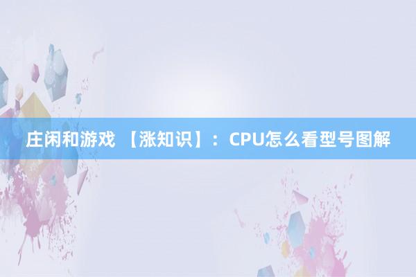 庄闲和游戏 【涨知识】：CPU怎么看型号图解