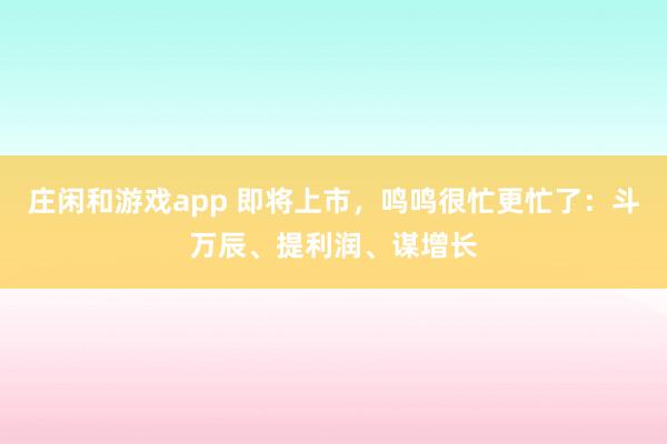 庄闲和游戏app 即将上市，鸣鸣很忙更忙了：斗万辰、提利润、谋增长