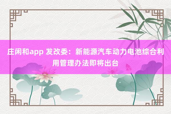 庄闲和app 发改委：新能源汽车动力电池综合利用管理办法即将出台
