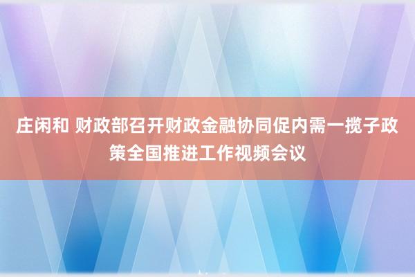 庄闲和 财政部召开财政金融协同促内需一揽子政策全国推进工作视频会议