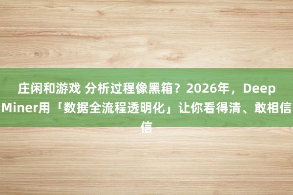 庄闲和游戏 分析过程像黑箱？2026年，DeepMiner用「数据全流程透明化」让你看得清、敢相信